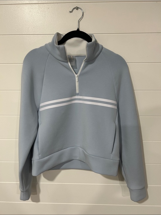 CALIA by Carrie Underwood Sweaters - CALIA by Carrie Underwood Pale Blue Half-Zip Sweater with White Stripes